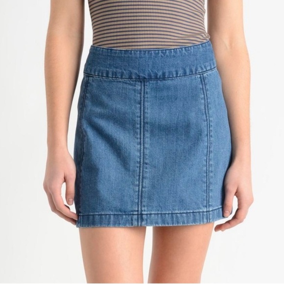 Free People Zip to It Denim Mini Skirt - Picture 1 of 7
